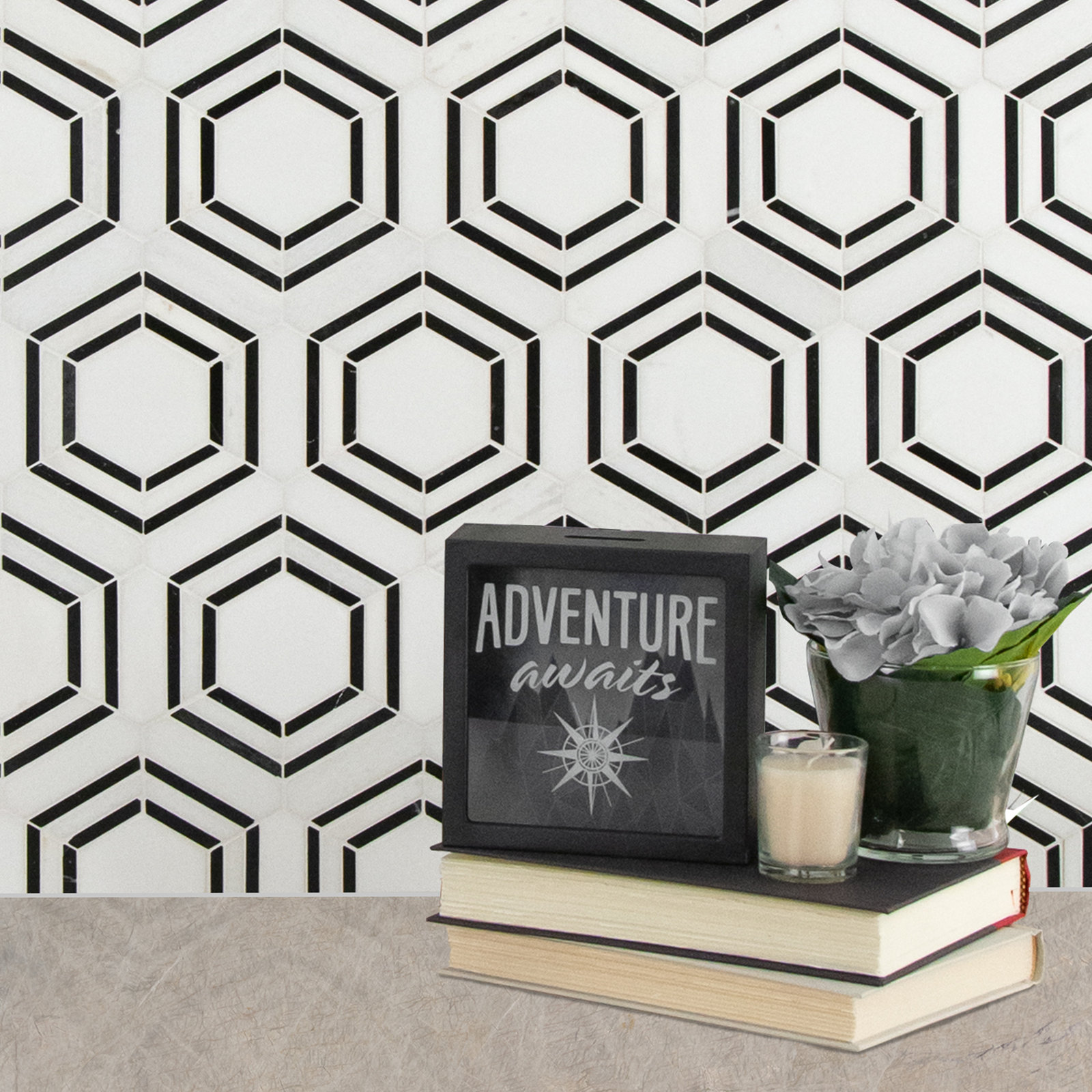 Lattice Fog Geometric 11 in. x 13 in. Polished Marble Mosaic Floor and Wall Tile, Lattice Noir
