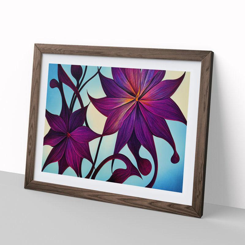 Cool Modern Flowers - Framed Print, 25cm H x 34cm W x 2cm D, Walnut Framed