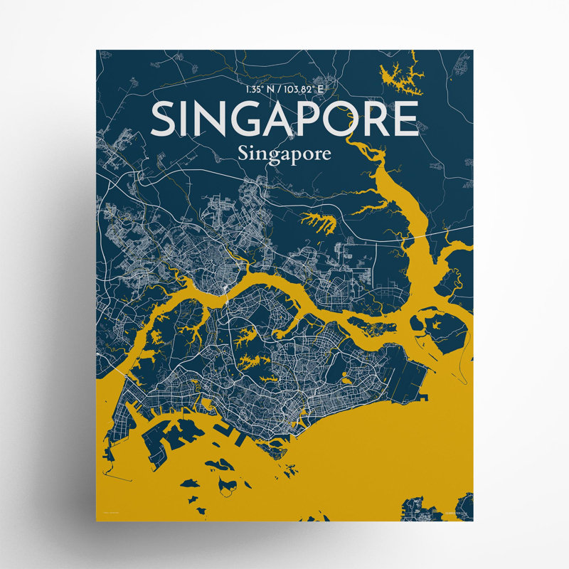 Singapore City Map In Amuse - No Frame Print, 20cm H x 16cm W x 0.05cm D