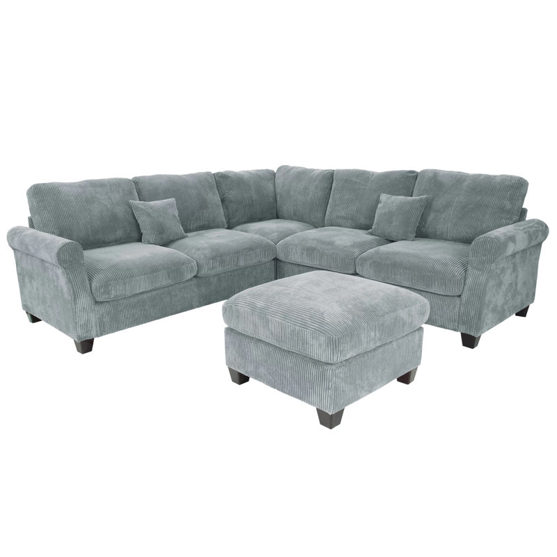 Isela 4 - Piece Upholstered Sectional, Fog Corduroy