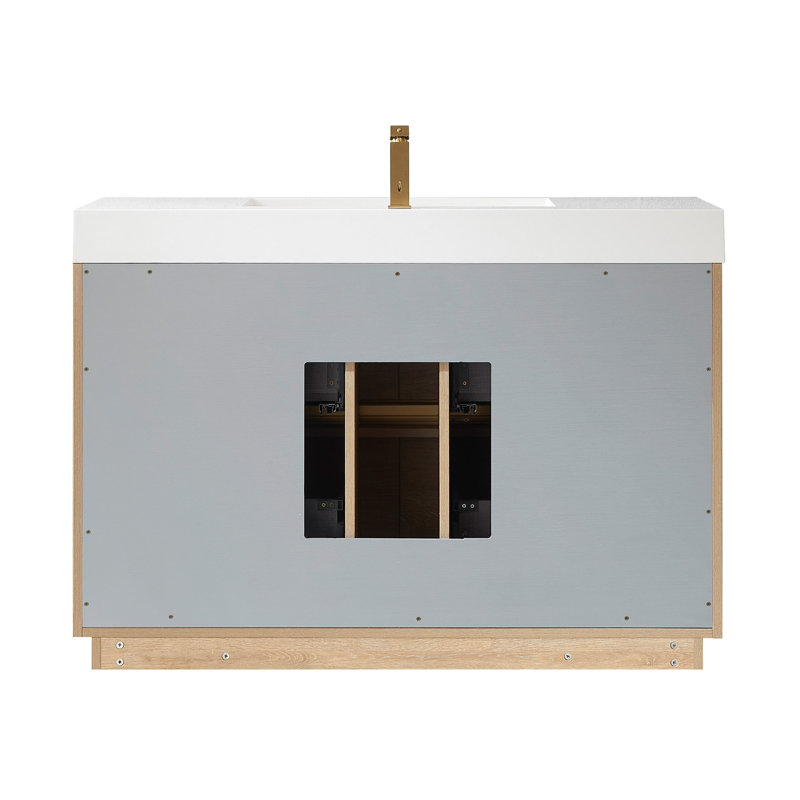 Beira 48 " W Freestanding Standard Free Standing 1 Single Vanity Bathroom Vanity With Top with Mirror, White