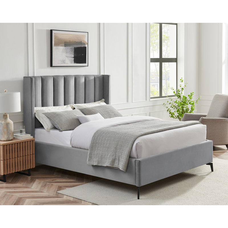 Lit plateforme Lomax, Grand, Velours gris clair