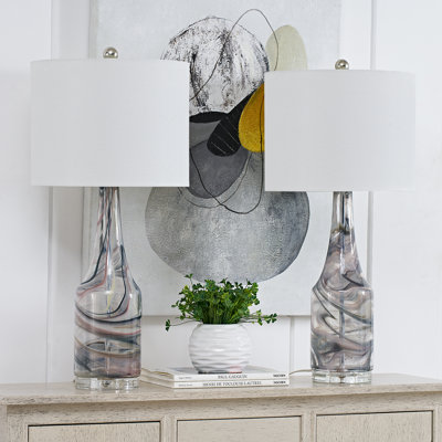 Korando 29" Standard Grey Glass Table Lamp Set