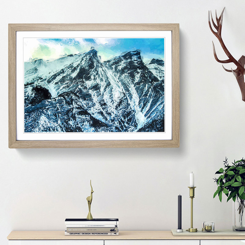 Mountain Tops in Canada in Abstract - Picture Frame Graphic Art Print, Oak Framed, 27cm H x 36cm W x 2cm D