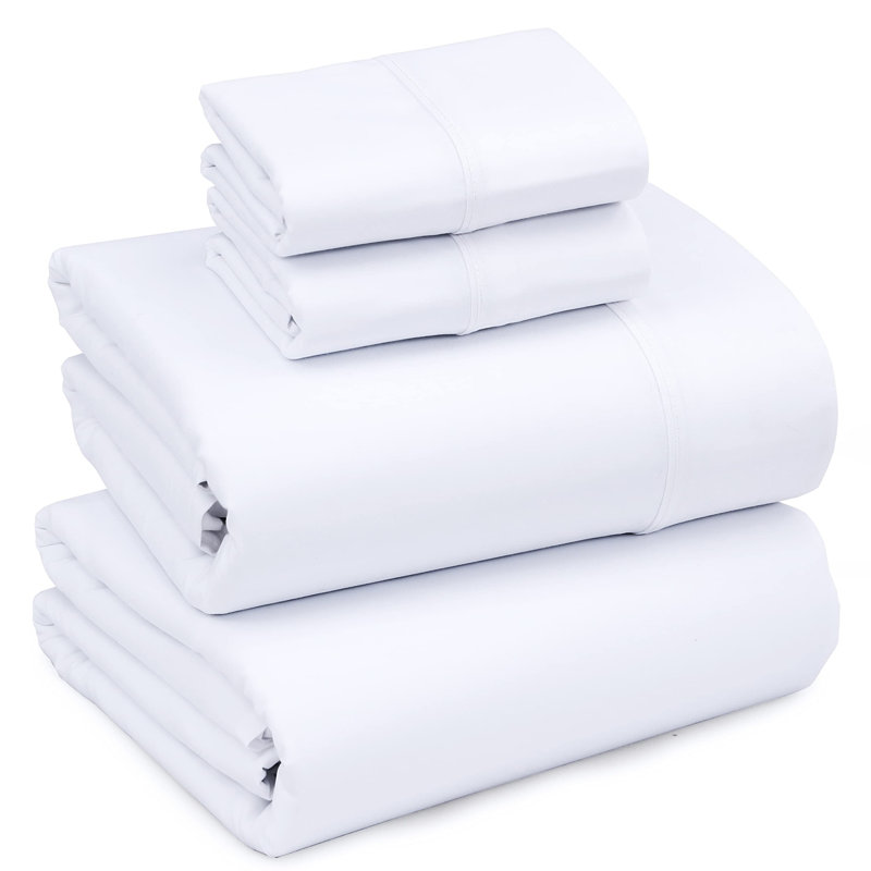 Ensembles de draps 100% microfibre brossée 4 pièces de draps de 16 po, Grand, Blanc, Couleur unie
