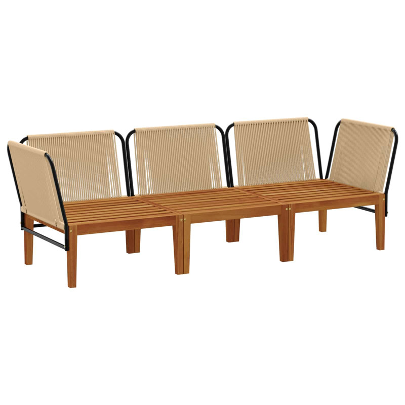 Patio Sofa with Cushions, 3, Cream White Cushion/Natural Frame