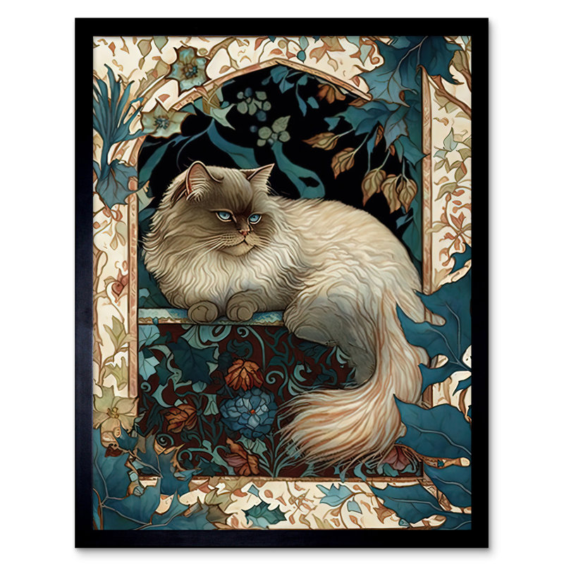 Perched Himalayan Persian Cat Modern Nouveau - Single Picture Frame Print