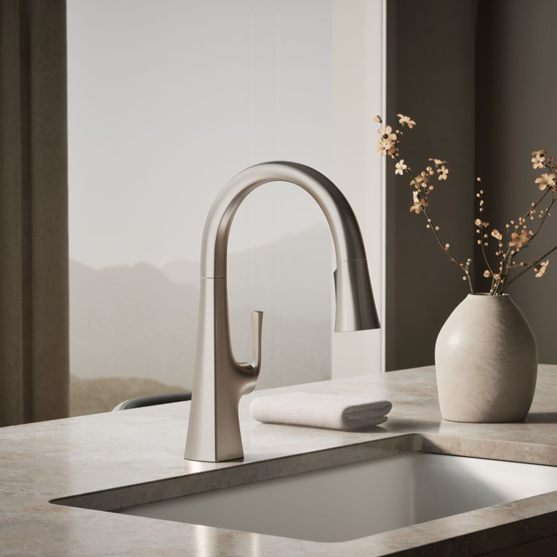 Graze Pull-Down Kitchen Sink Faucet with Three-Function Sprayhead, Vibrant Stainless