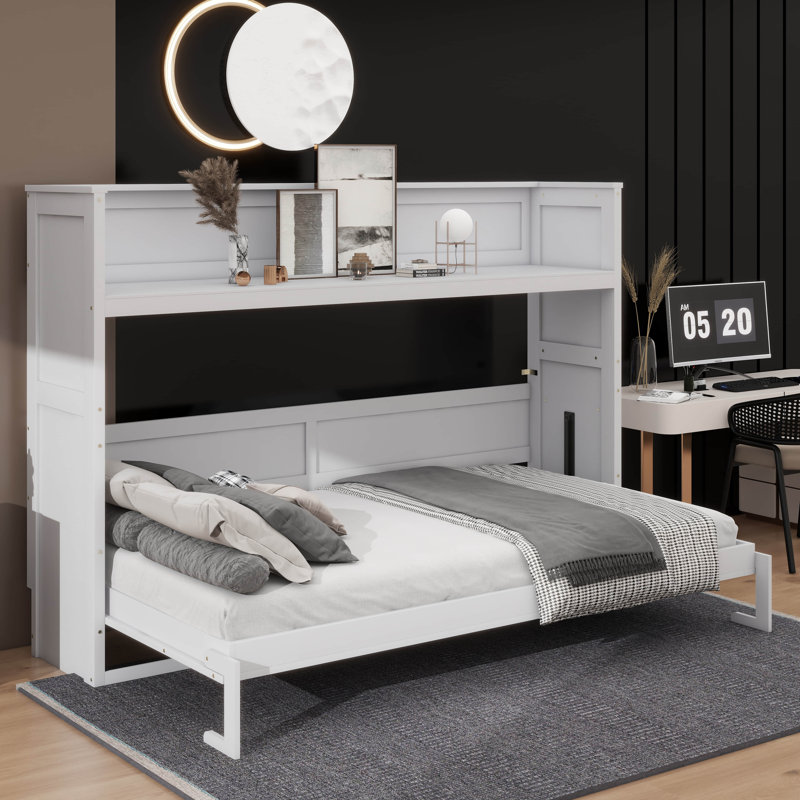 Lit escamotable simple TG avec bureau intégré, éclairage à DEL et ports USB