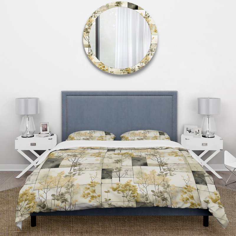 Ensemble de housse de couette Green Cubic Botanical Dreams I, Housse de couette pour très grand lit et 2 très