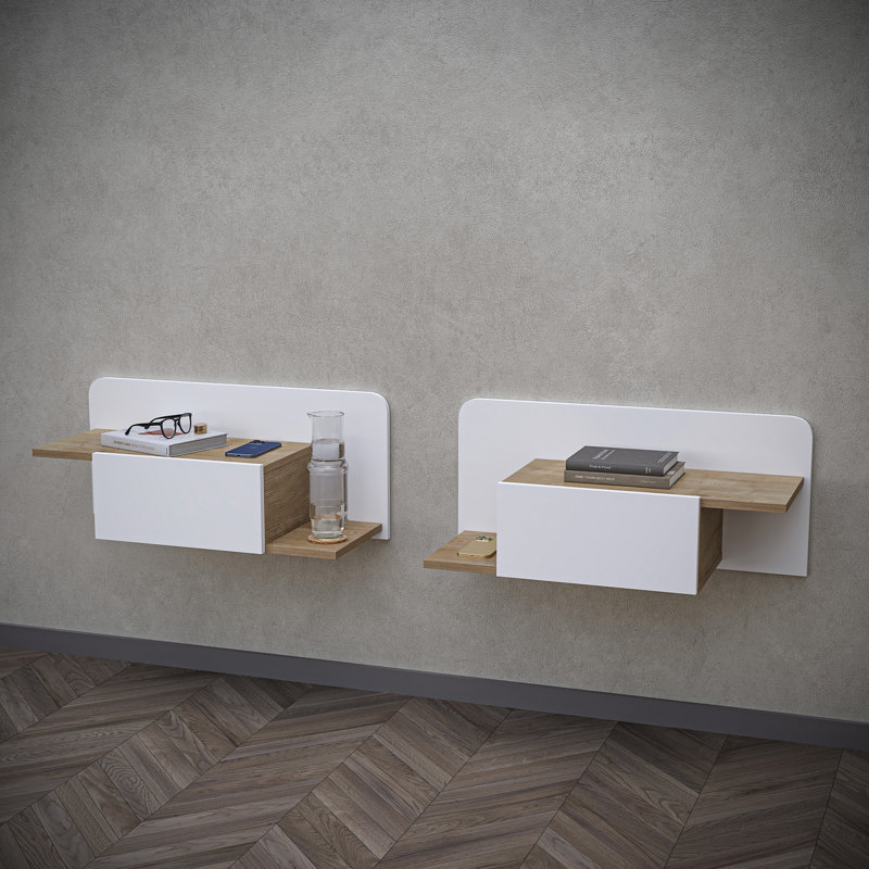 Table de chevet murale flottante avec tablette ouverte Ena, Blanc