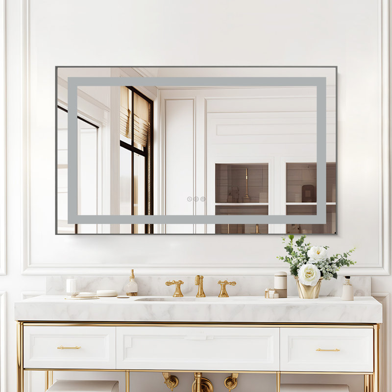 Miroir de salle de bain à DEL, rétroéclairé et éclairé à l'avant, multifonction, fixation murale, 24 po x 40 po