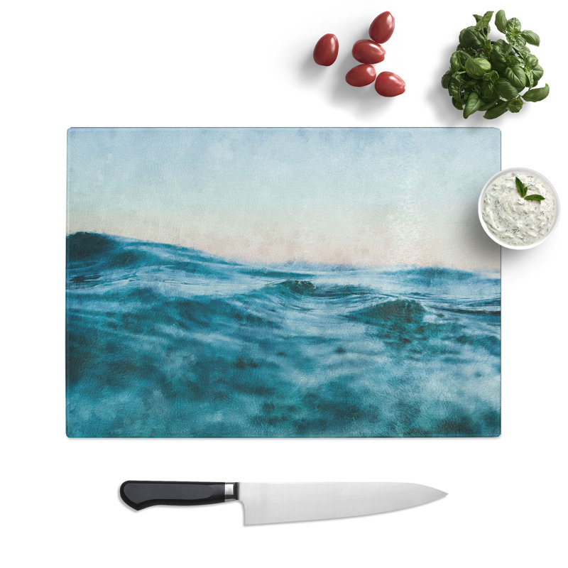 Tempered Glass Rising Ocean Chopping Board, 28.5 cm x 39 cm