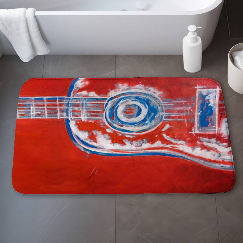 Modern red abstract guitar Bath Mat with Non-Slip Backing - Quick Dry Memory Foam Bathroom Rug - Absorbent - Modern Plush Spa-Style - Machine Washable