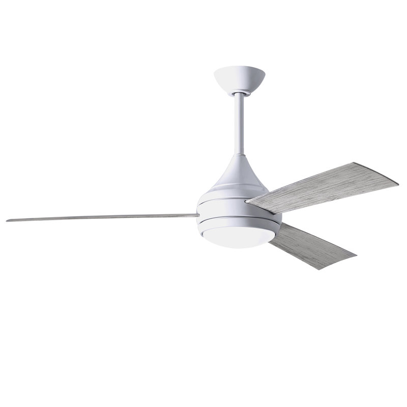 Donaire LED Outdoor Downrod Ceiling Fan, Gloss White, Barn Wood Tone