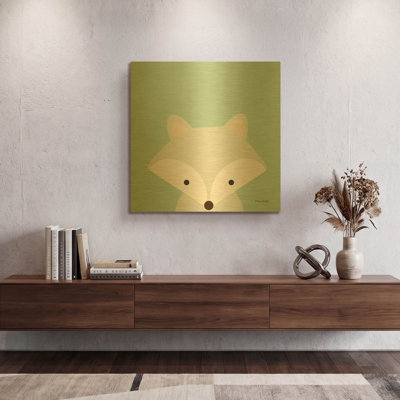 «Cuddly Fox» par Ann Kelle, art mural en métal doré, 12 po x 12 po