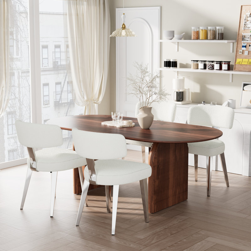 Ensemble de table de salle à manger ovale, Brun / Blanc, 5 pièces (table, 4 chaises)