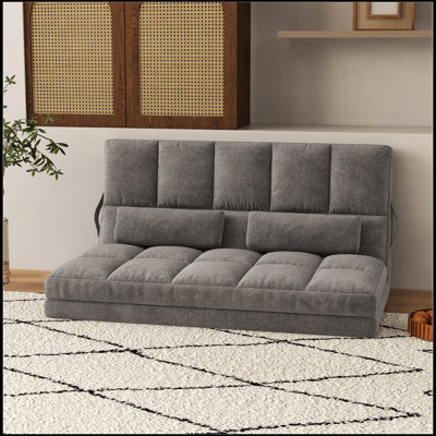 Convertible Floor Sofa Chair, Folding Couch Bed, Guest Chaise Lounge with 2 Pillows, Adjustable Backrest and Headrest