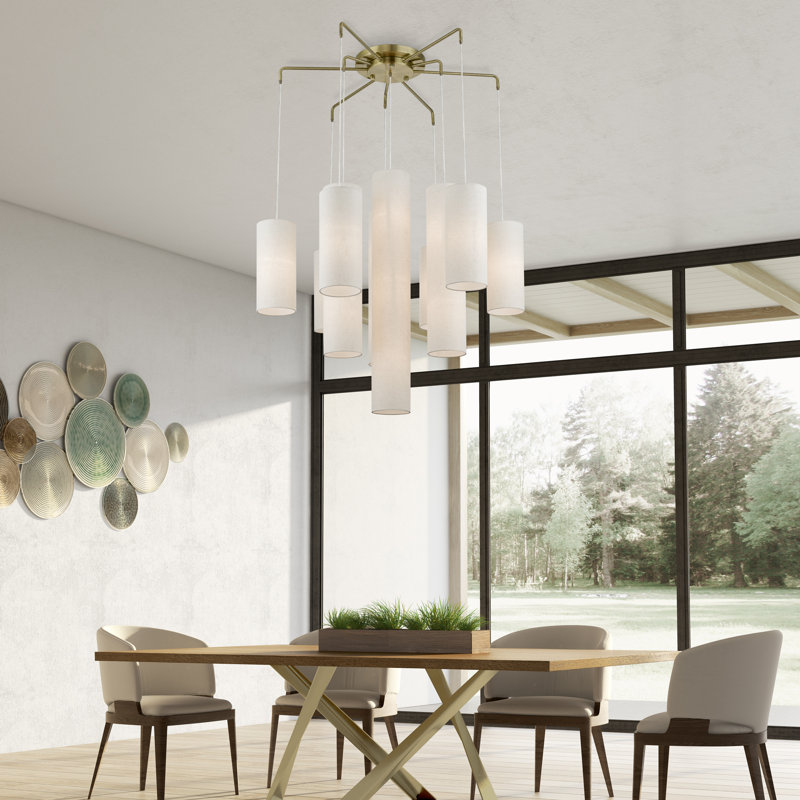 Traneisha 15-Light Dimmable Tiered and Cylinder Chandelier, Antique Brass
