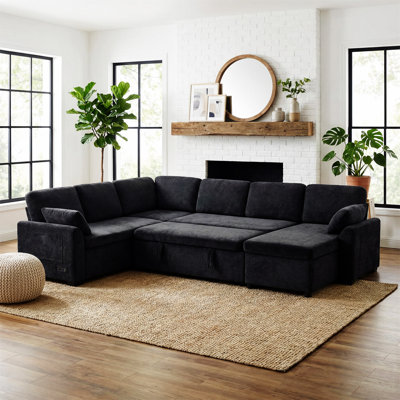Convertible Sofa Bed 111" Sectional Sofa U-Shaped Sofa With Reversible Chaise Lounge And Storage Pockets For Living Room