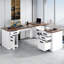  Bureau de direction en L Farmhouse de 60 po avec tiroirs, bureau à domicile avec plateau relevable et station de charge