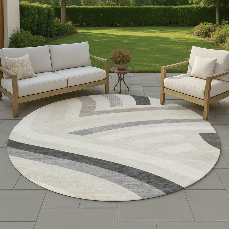Machine Washable Indoor/Outdoor Chantille ACN2467 Mid-Century Modern Rug, Linen, 8' Round