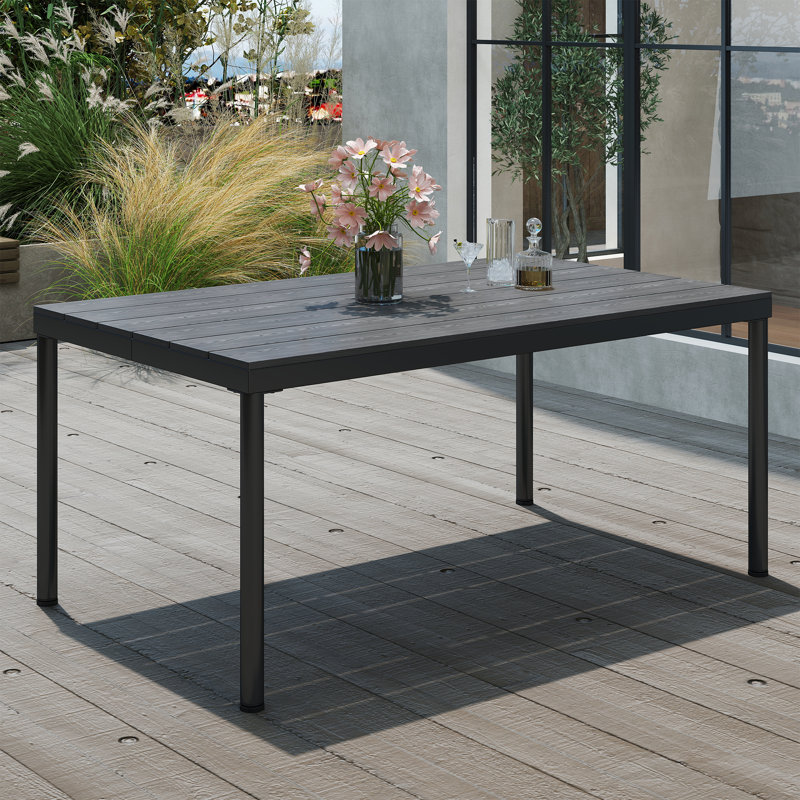 Table de salle à manger rectangulaire en métal et bois pour l'extérieur