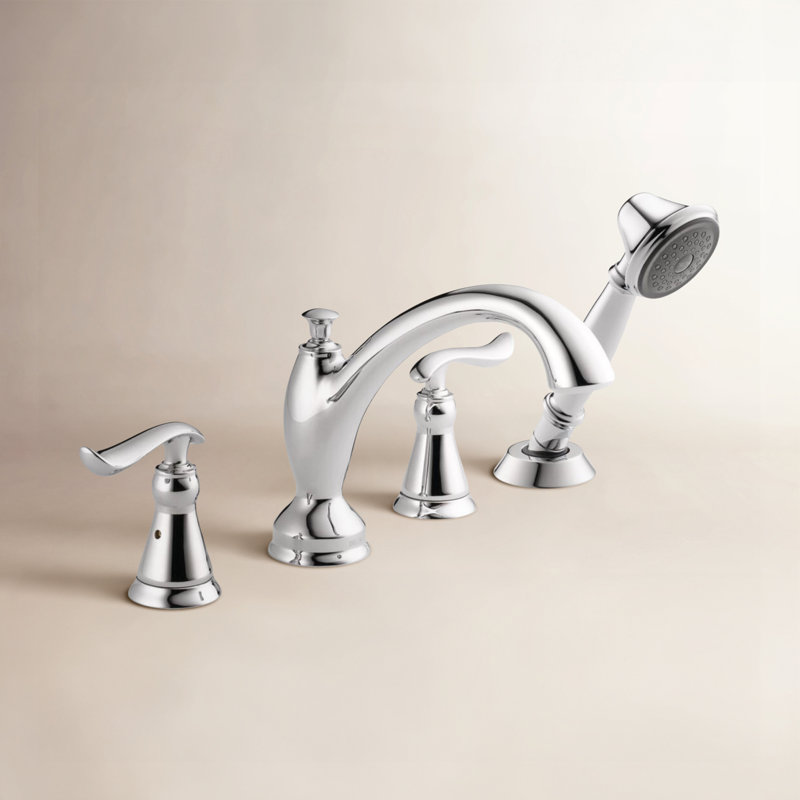 Linden Double Handle Deck Mounted Roman Tub Faucet Trim with Diverter and Handshower, Chrome