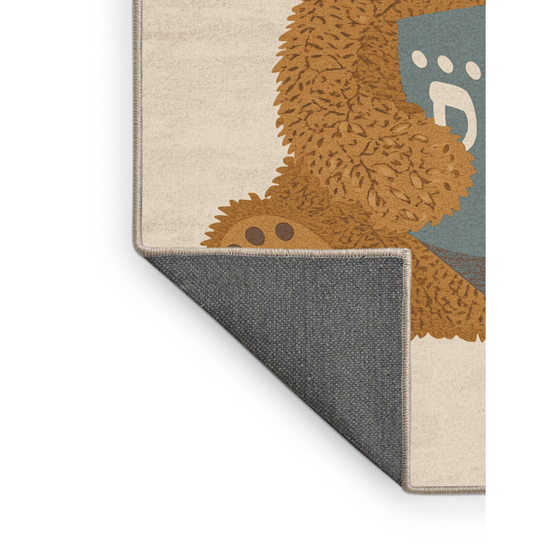 Tapis doux et moelleux à motif abstrait moderne et contemporain de style Hanoukka beige - reliure beige, 5 x 7