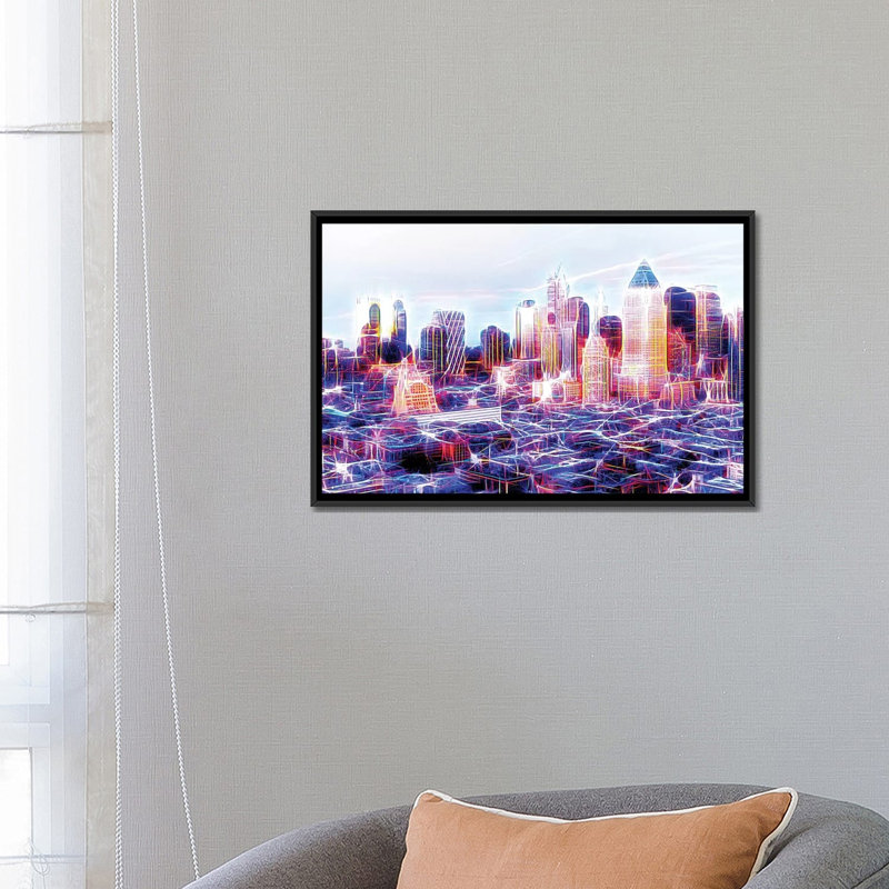 « midtown electric », impression sur toile, H 18 po x l 26 po x P 1,5 po, Toile avec cadre noir, Pas de tapis