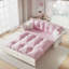 Lit gigogne convertible 3 en 1 rose, grand lit de 74,8 po, revêtement en velours, support confortable, velours de construction en acier, 2 sièges, assemblage rapide et respirant, style moderne-805677180