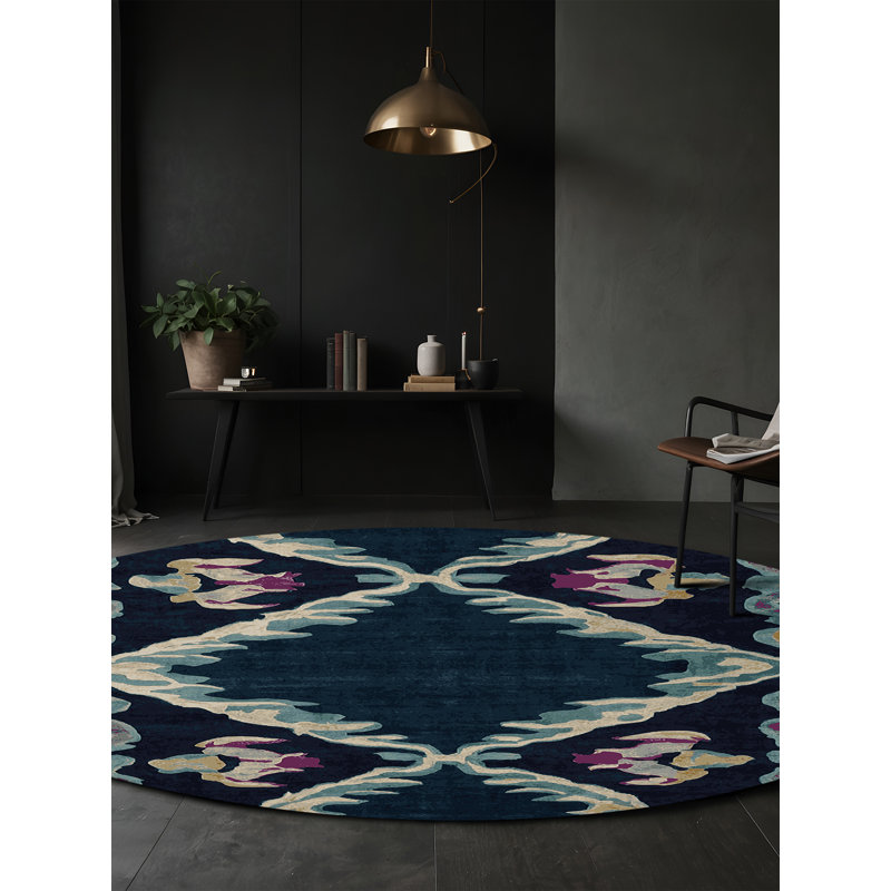 Machine Washable Gray Area Rug, Round 5'