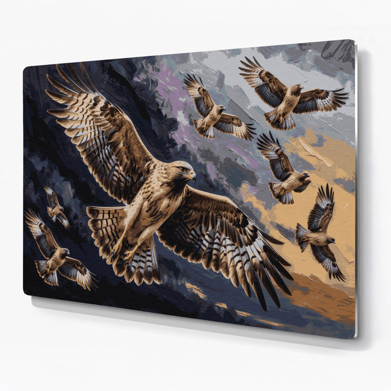 Birds Common Buzzard Purple Metal Wall Art