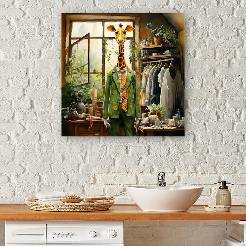 Mignonne girafe dans la salle de lavage 4 - Art mural, H 16 po x l 16 po x P 1 po