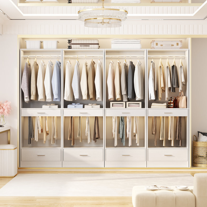 94.4" Closet System Organizer With Hanging Area, Pants Rack & Drawer, 4Pcs, 80.00"H x 94.40"W x 15.70"D, White