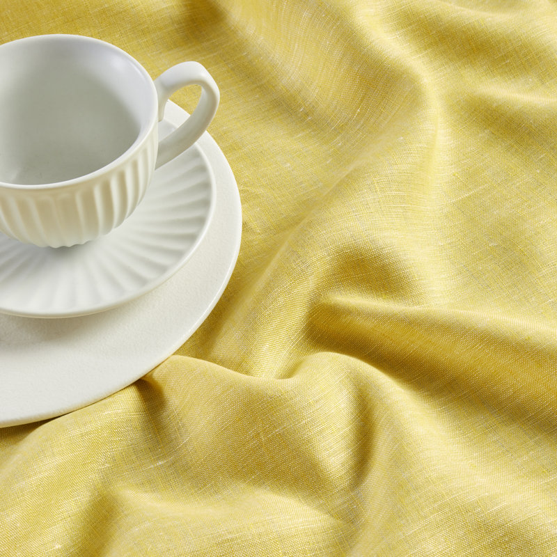 100% Pure Linen Table Runner - Athena, Chambray Lemon Yellow, 144" x 14"