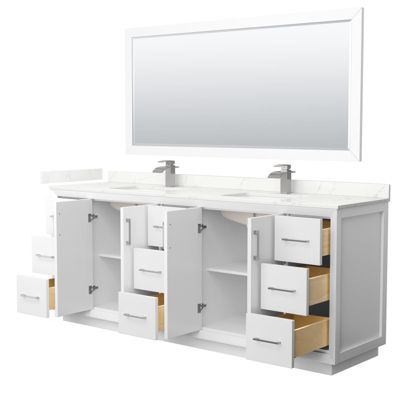 Strada 84'' W Double Vanity, Matte Black, White, WDX13315