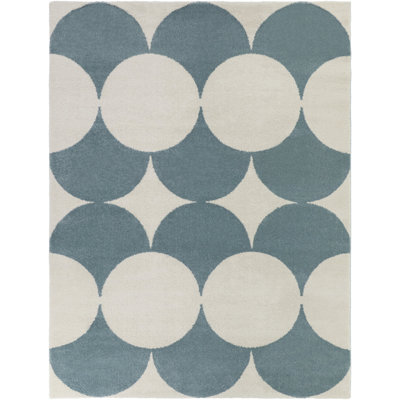 Heintz Light Blue Retro Geometric Area Rug