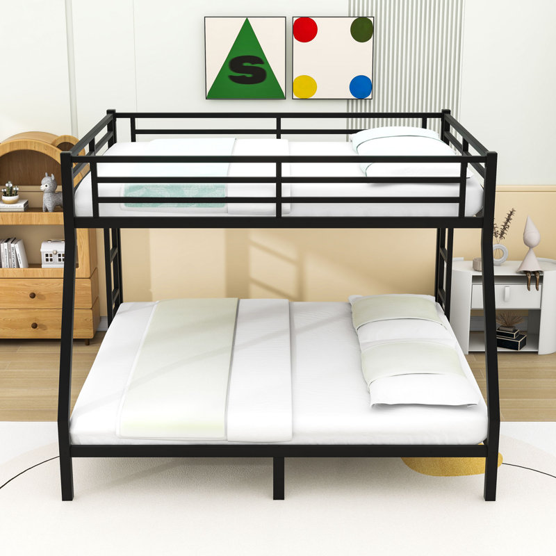 Metal Bunk Bed With Dual Ladders & Guardrails, Queen Over King