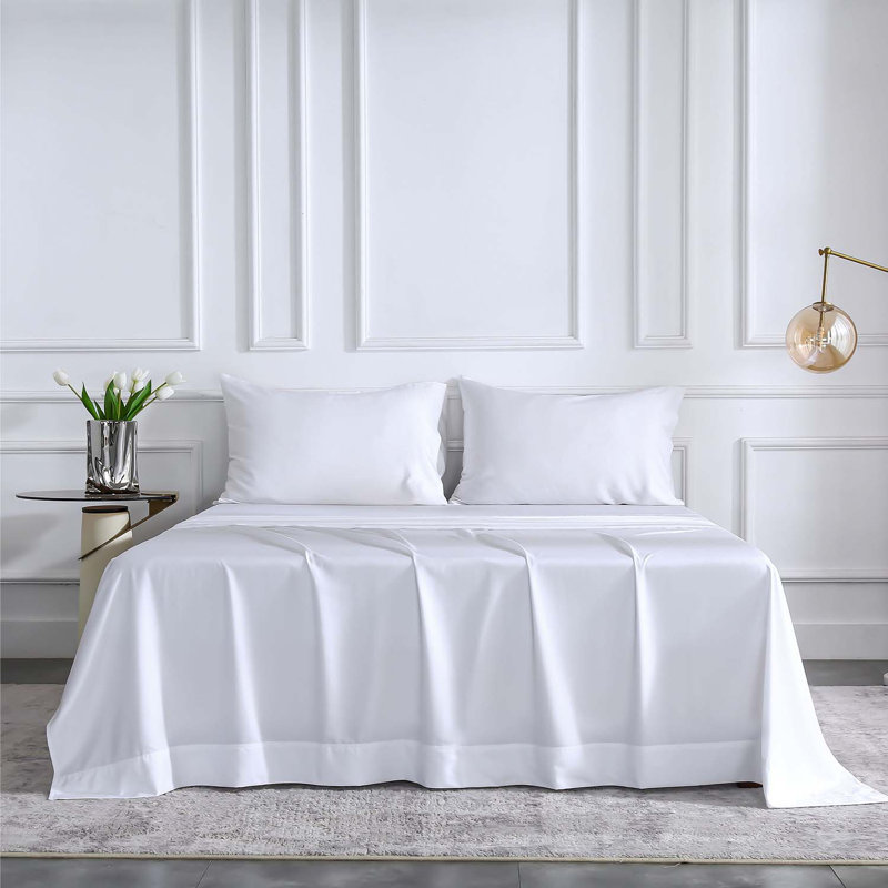 Rayon Sheet Set, Cal.King Sheet Set + 1 Fitted Sheet + 2 Pillowcase, White