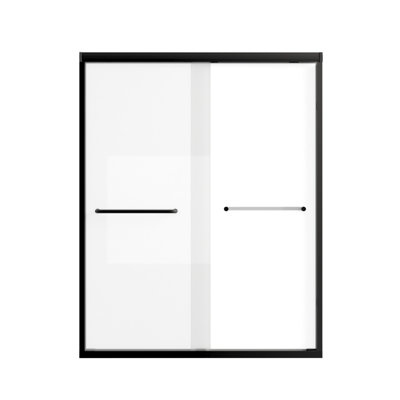 44-48" x 72" Matte Black Double Sliding Shower Doors 6mm Tempered Glass with Film Aluminum Frame Stainless Steel Handle​