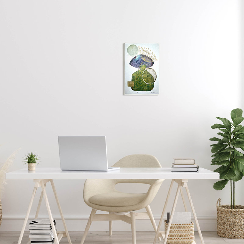 Art mural sur toile Mossy Botanical Contemporary par Jocelyn Benford, H 15 po x l 10 po x P 0,5 po, Bois