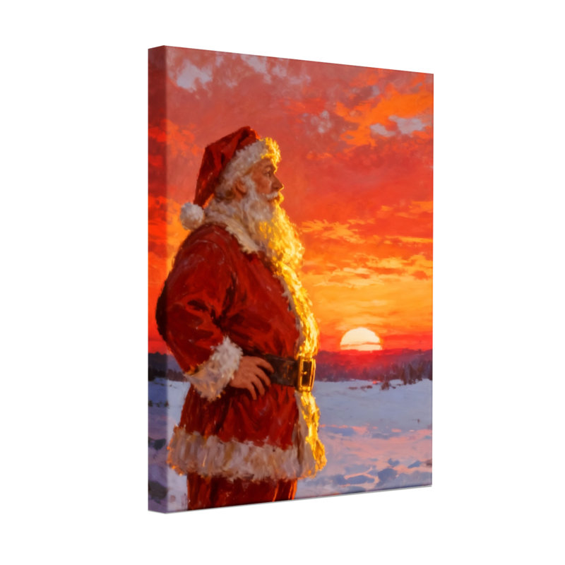 «Christmas Santa Claus Sunset Winter Landscape», reproduction sur toile, H 18 po x l 12 po