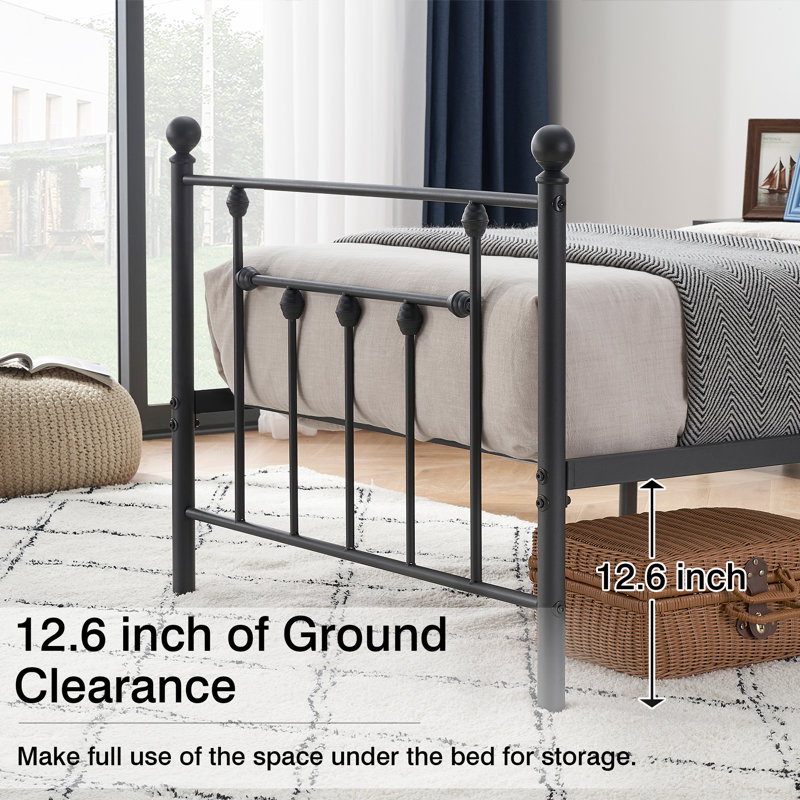2 Set Bed Frame, 2Pcs Twin Size Metal Platform Bed, Mattress Foundation With Headboard, No Box Spring Needed, Black