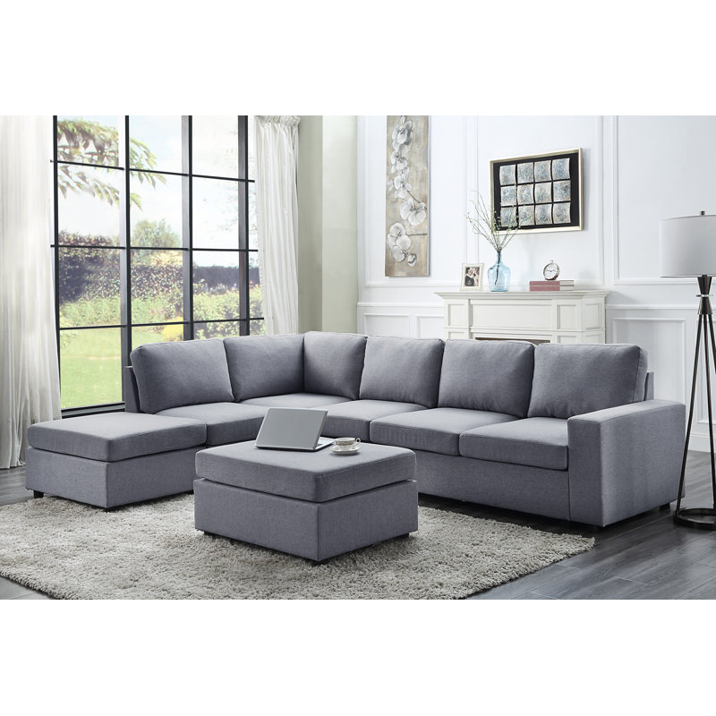 Auner Upholstered L-Shaped Sectional Reversible, Light Gray Polyester