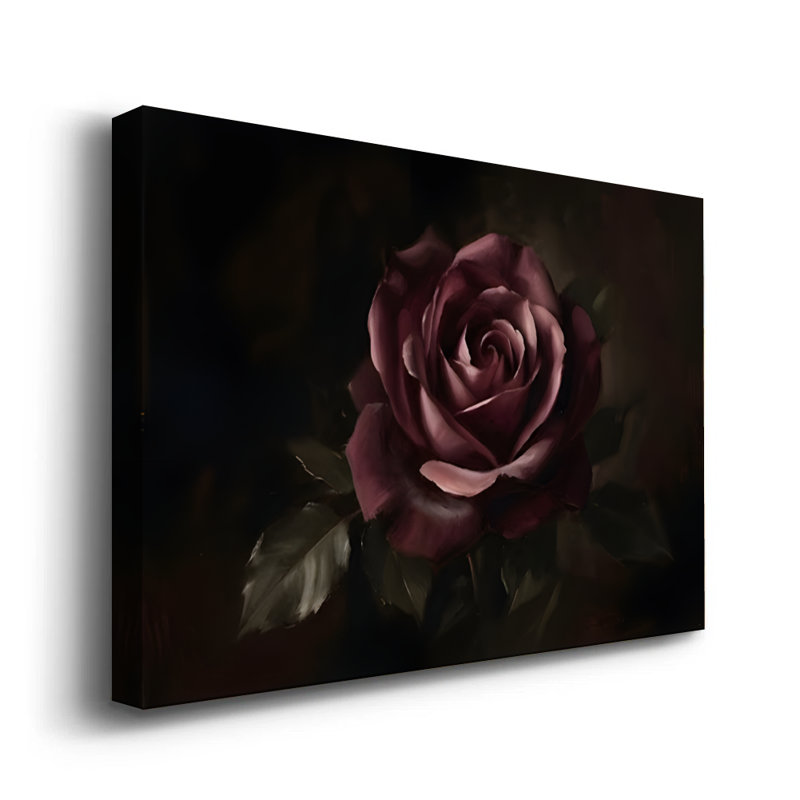 «Midnight Rose», peinture à l'huile réaliste sur toile encadrée florale foncée
