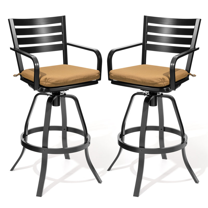 Tabourets de bar pivotants en aluminium avec coussin Sunbrella, Teck