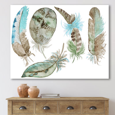 Ensemble de plumes vertes - peinture sur toile