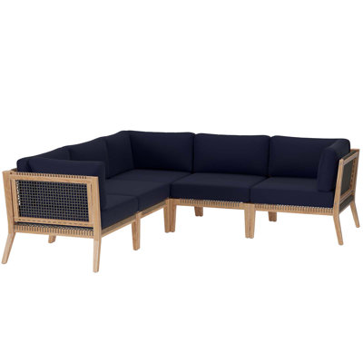 Modway Clearwater Outdoor Patio Teak Wood 5-Piece Sectional Sofa