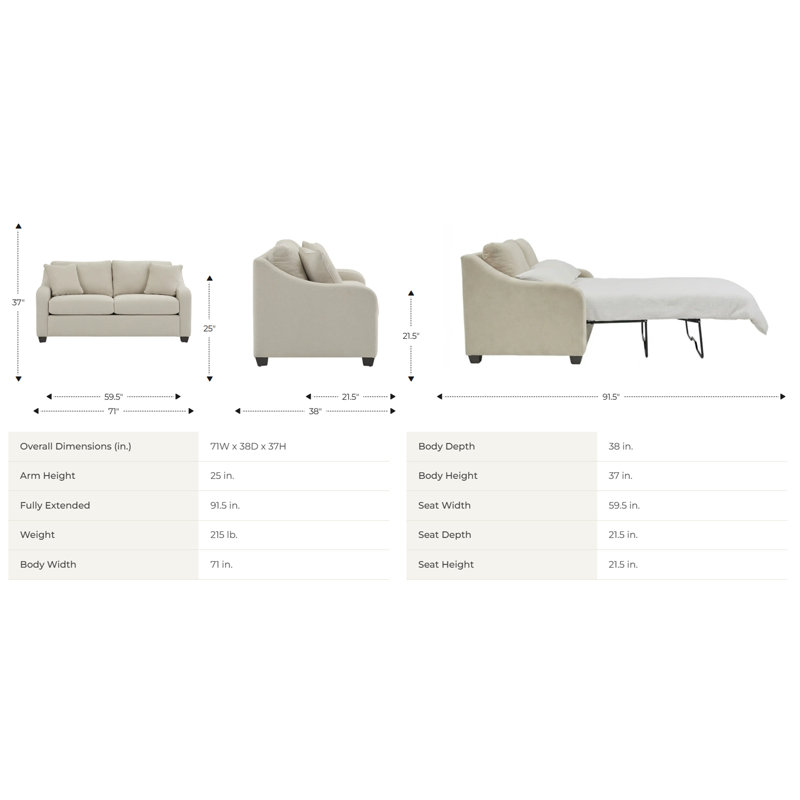 Full Sleep Sofa, 37" H x 71" W x 38" D